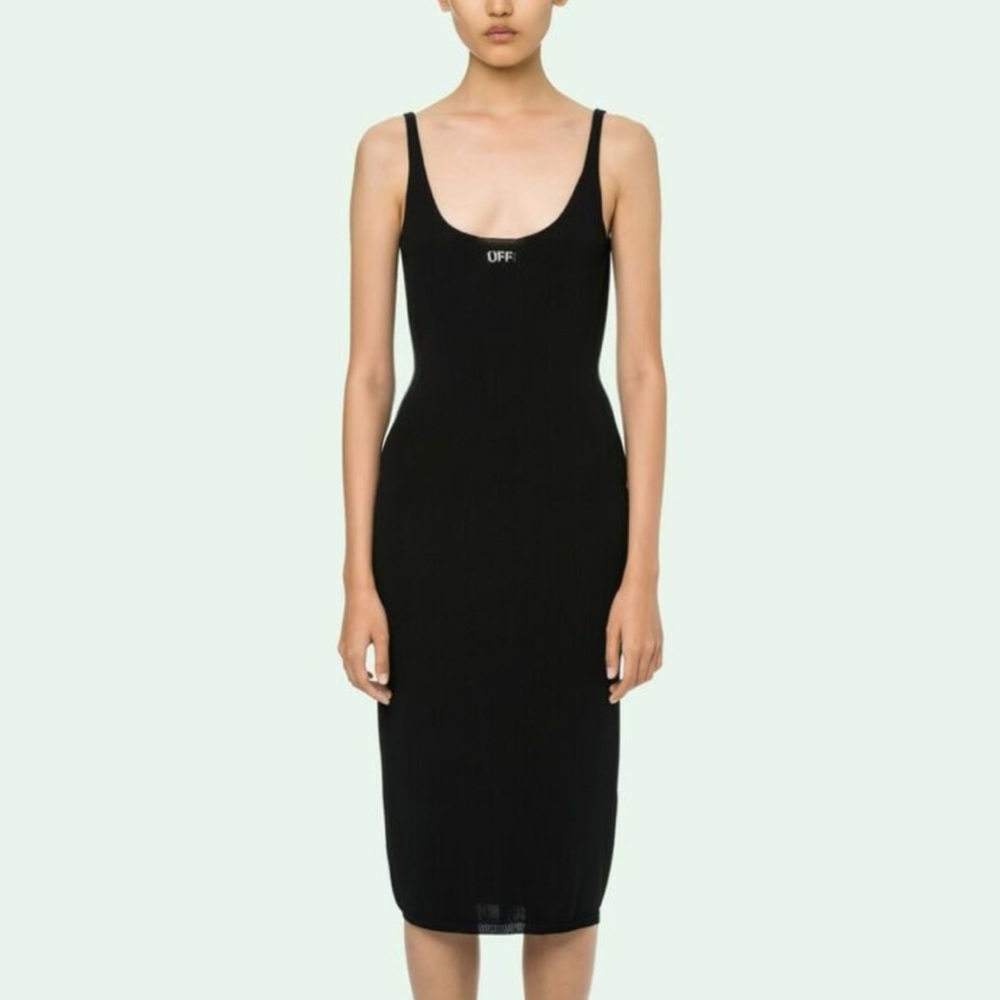 OFF-WHITE RIBBED DRESS WITH SLITS